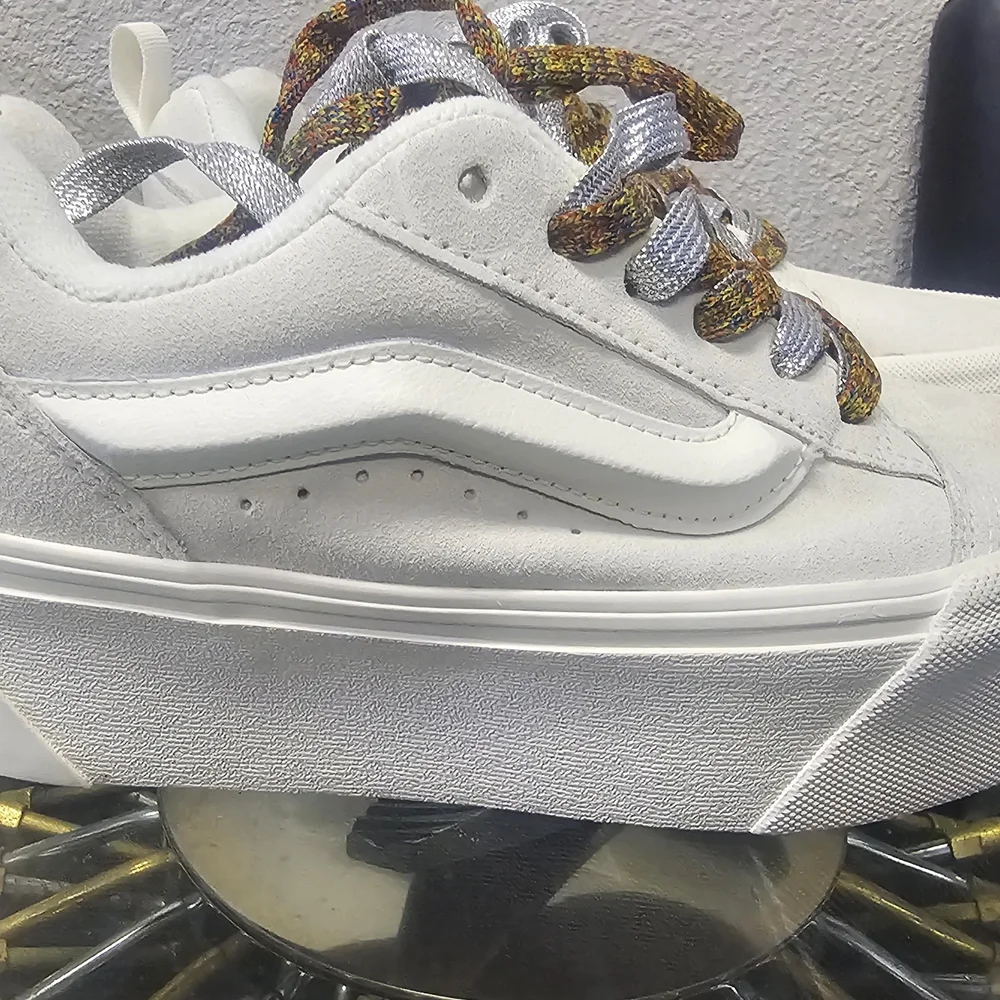 Vans Platform Sneakers in White with Multicolor Laces